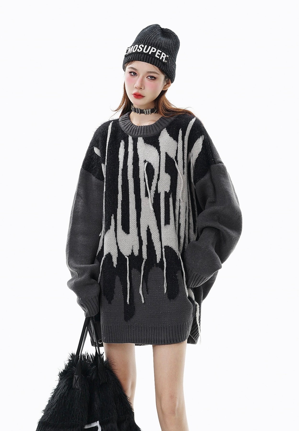 【残りわずか】Drip Graffiti Oversized Knit Sweater mry001625