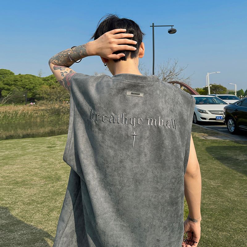 4カラー展開 2023SS メンズ スエード ベスト ノースリーブ 韓国ストリート 韓国カジュアル mry000899