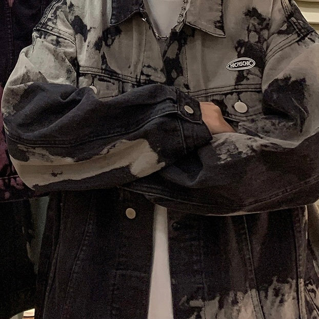 2カラー展開 ヨーロッパ 韓国ストリート 韓国デザイン 絞り染め デニムジャケット mry001258