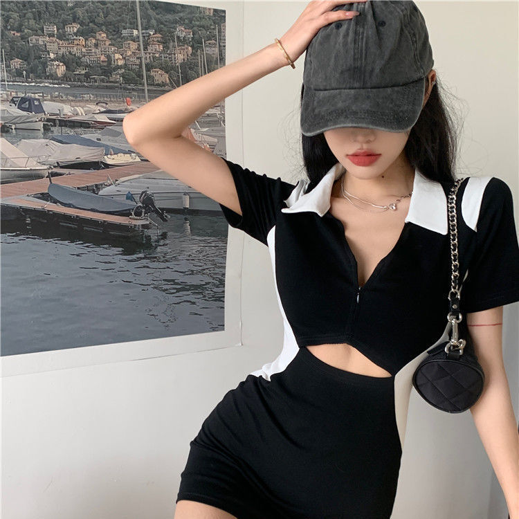 ウエスト細見えデザイン フロントカット ワンピース mry000235