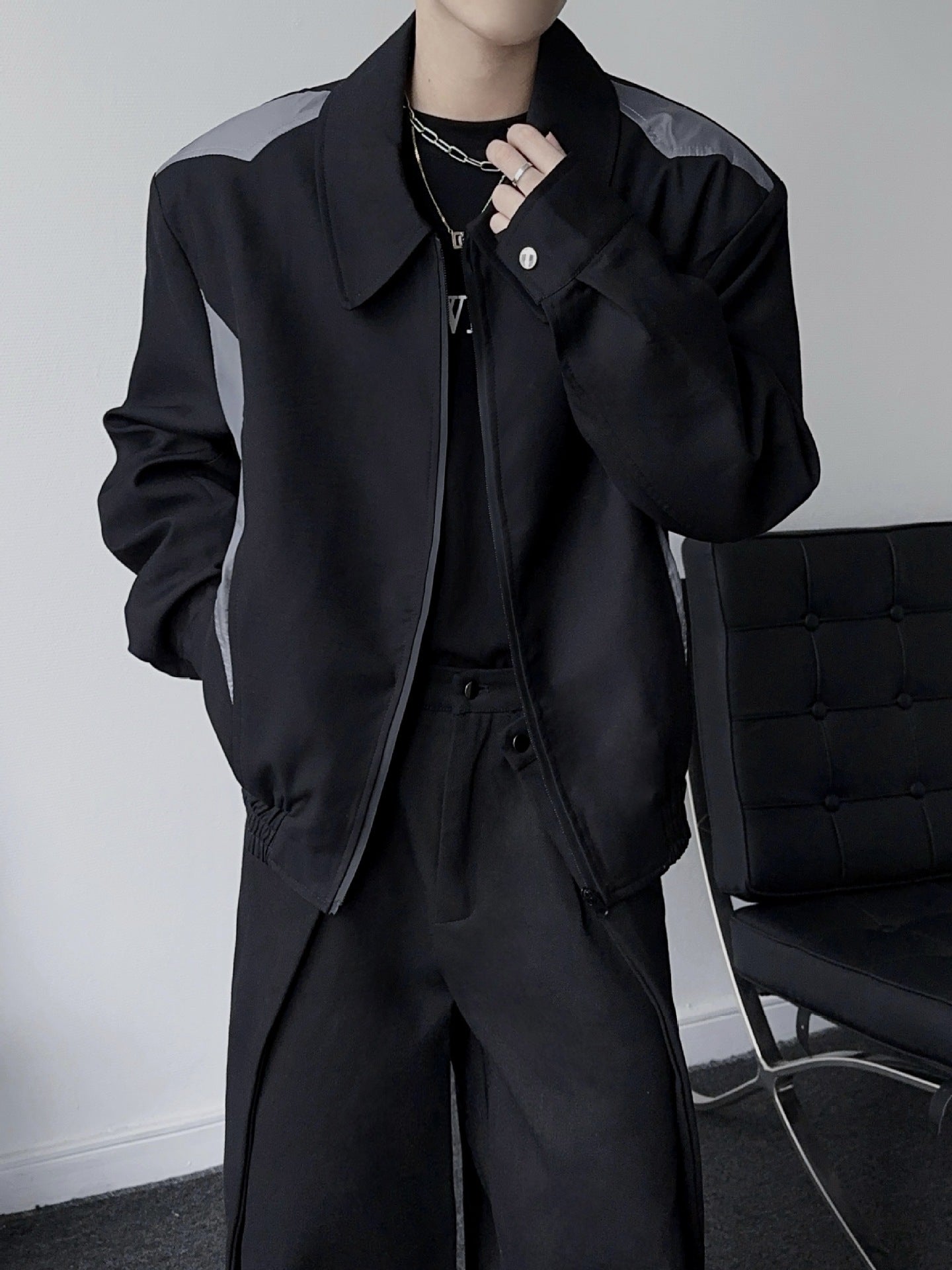 2カラー展開 韓国ストリート 韓国カジュアル シンプル モノトーン ジャケット mry001327