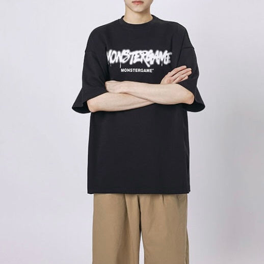 【送料無料】2カラー展開 2023SS オーバーサイズ インク風 ブランド ロゴ プリント 半袖 Tシャツ ユニセックス 韓国ストリート 韓国カジュアル mry000847