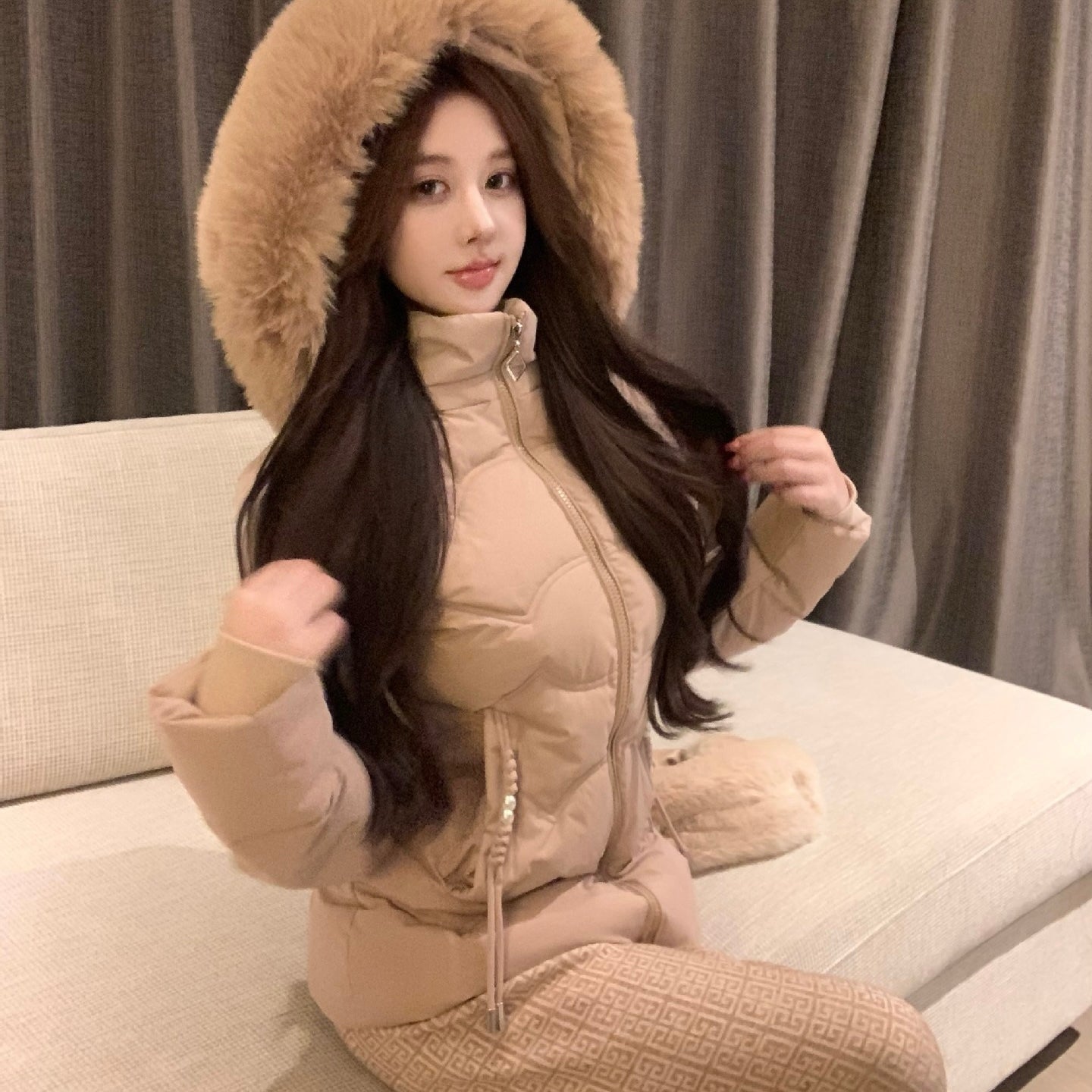 【Chéri】2カラー展開 ファー付きダウンジャケット mry001475