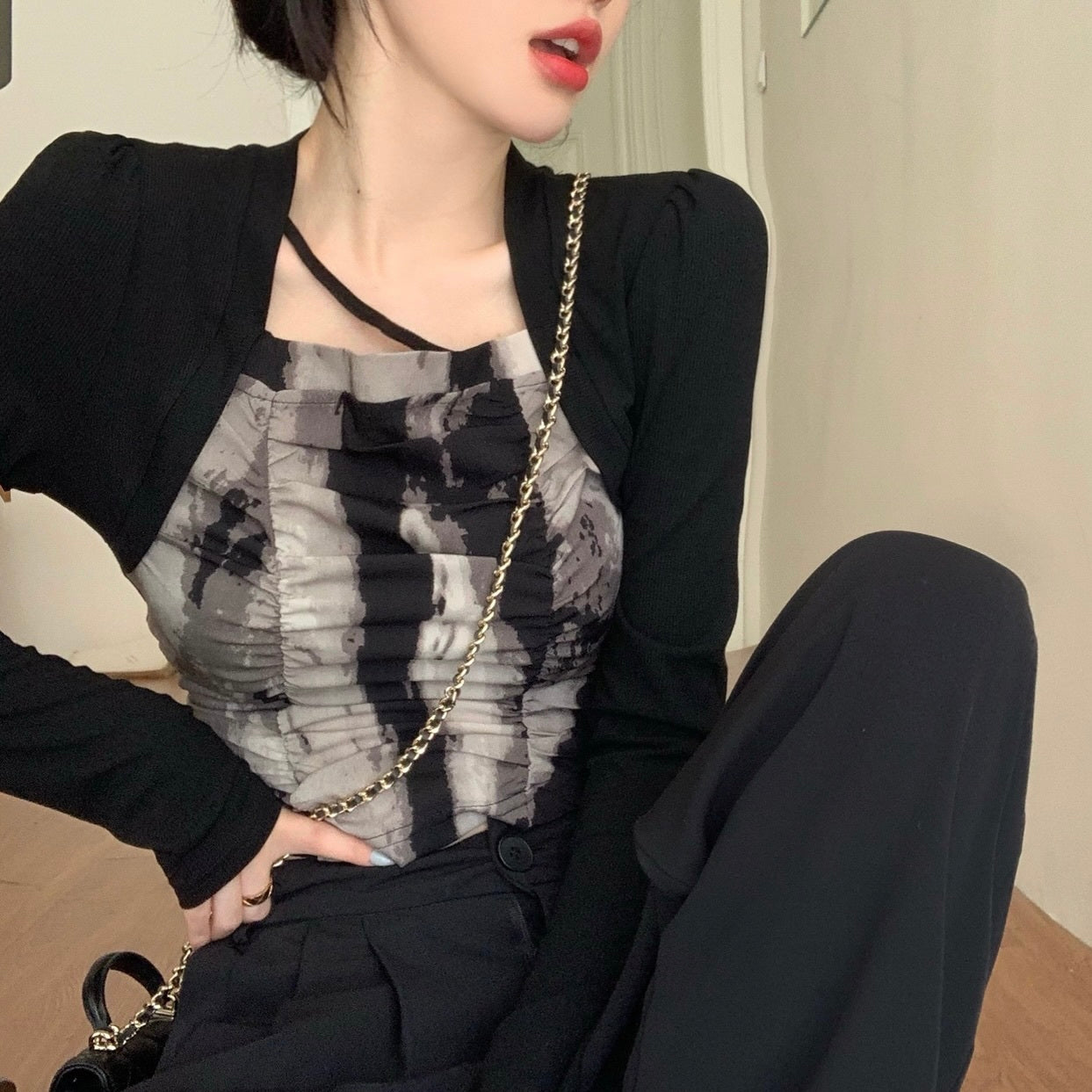 【Black Mamba】2カラー展開 レイヤードトップス mry001533