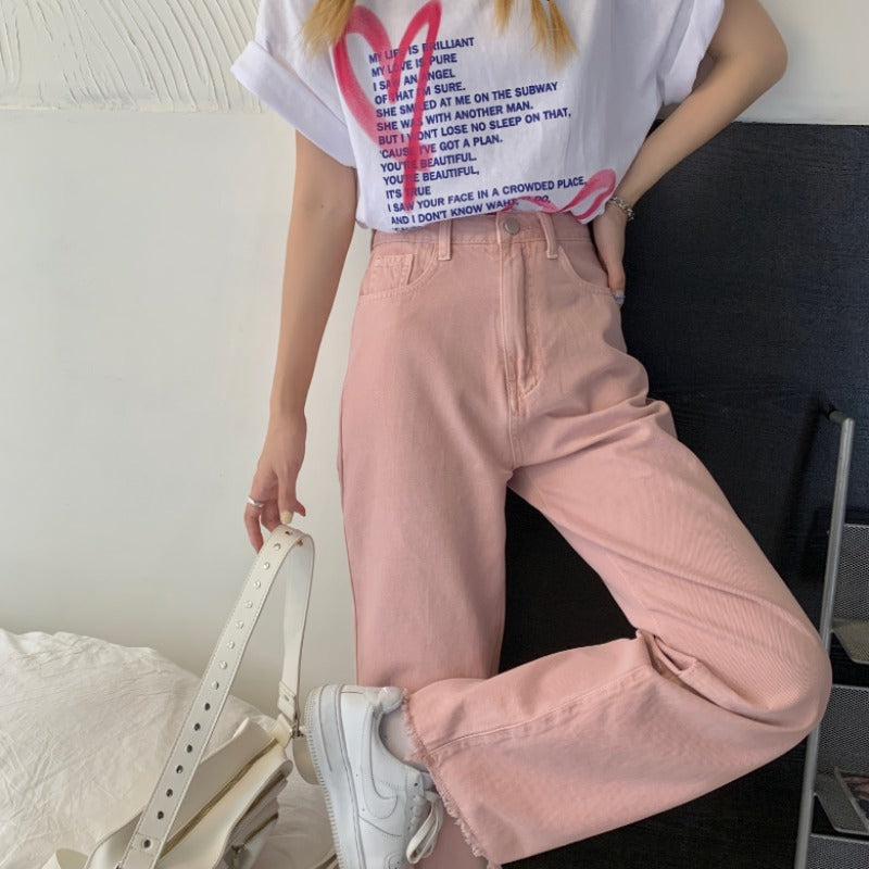 韓国スタイル ルーズ ハイウエスト ストレートパンツ mry000101