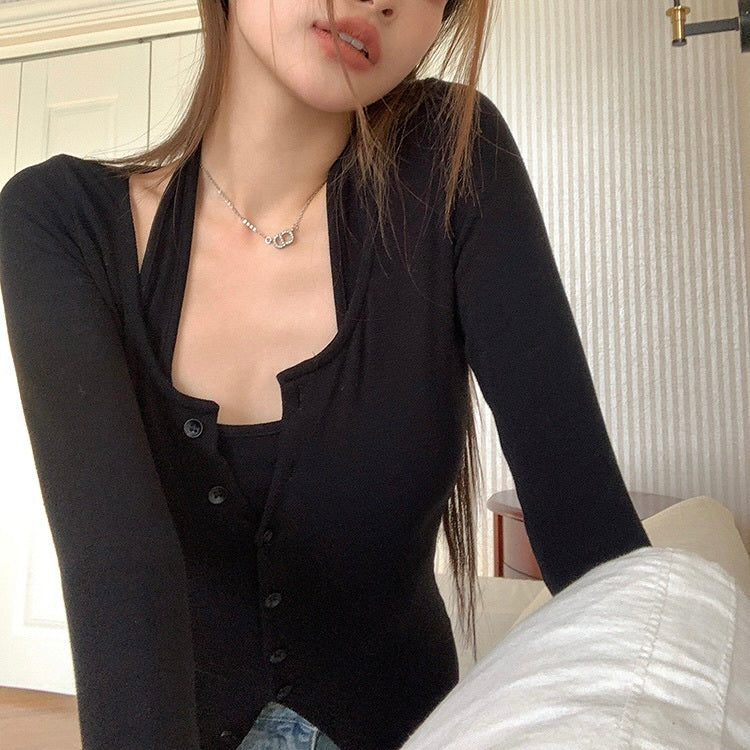 【Plaisir】2カラー展開 ホルターネックツーピースカーディガン mry001116