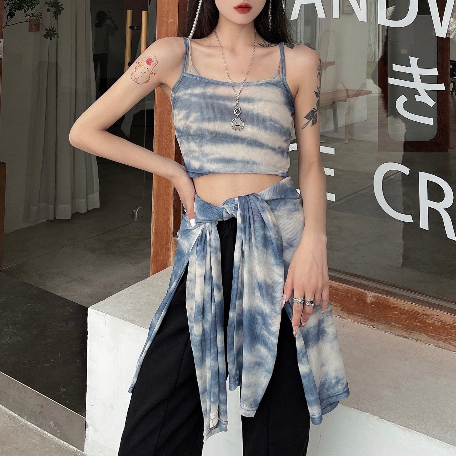 シアー 長袖Tシャツ キャミソール付き mry000288