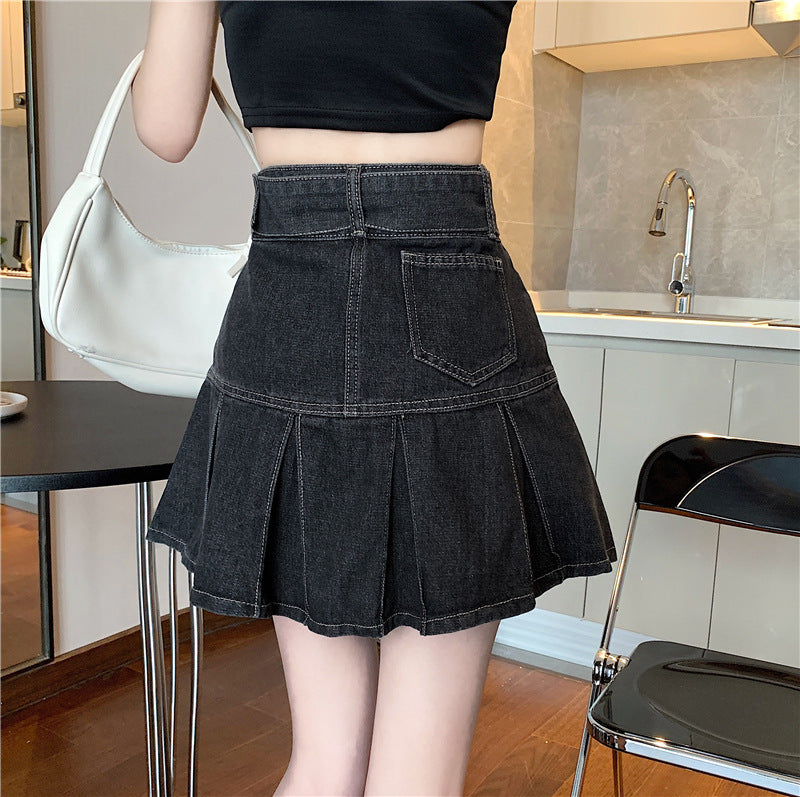 【送料無料】サマーレトロ デニム ショートスカート ハイウエスト ガーリー スカート mry000677