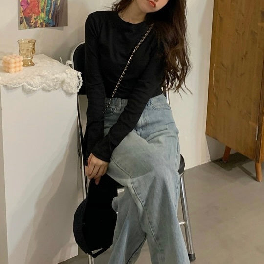 3カラー展開 韓国カジュアル 韓国ストリート シンプル ショート丈 トップ mry001077