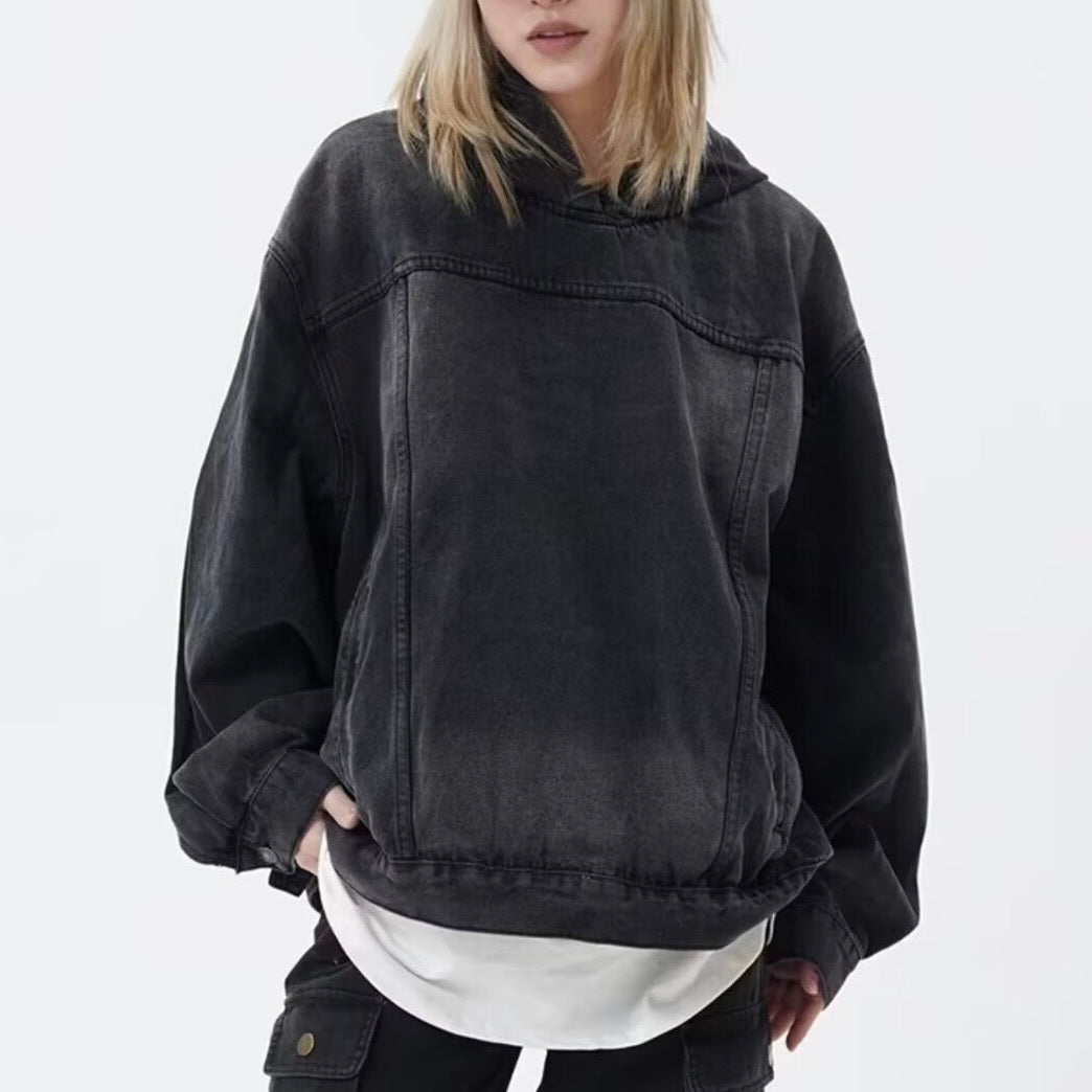 2カラー展開 韓国カジュアル 韓国ストリート デニム ルーズフットパーカー mry001046