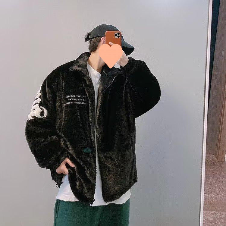 韓国ストリート 韓国カジュアル レトロ フリース素材 ボアジャケット mry001243