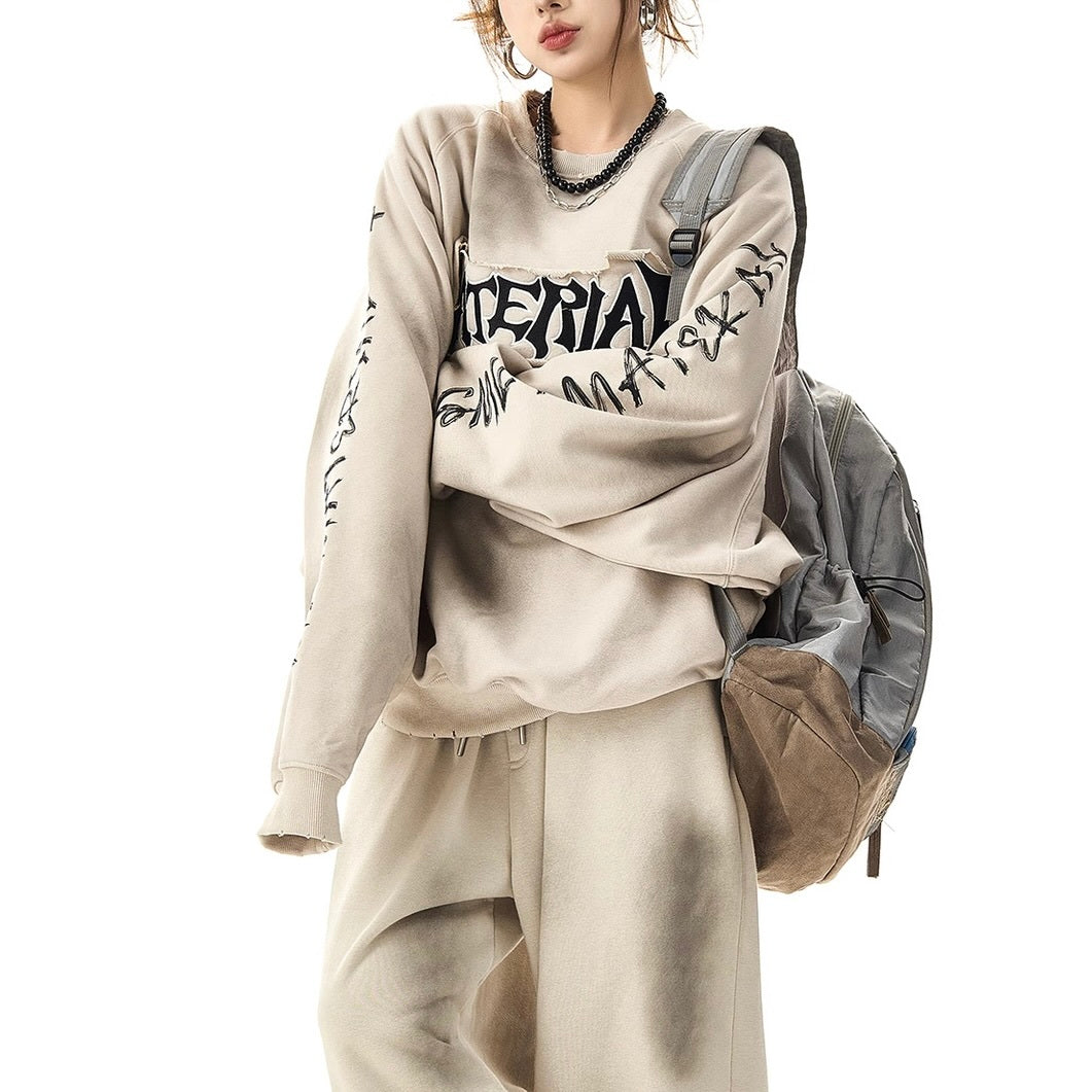 【特別価格 / Tops】Damaged Lettersd Dolman Sweatshirt mry001086