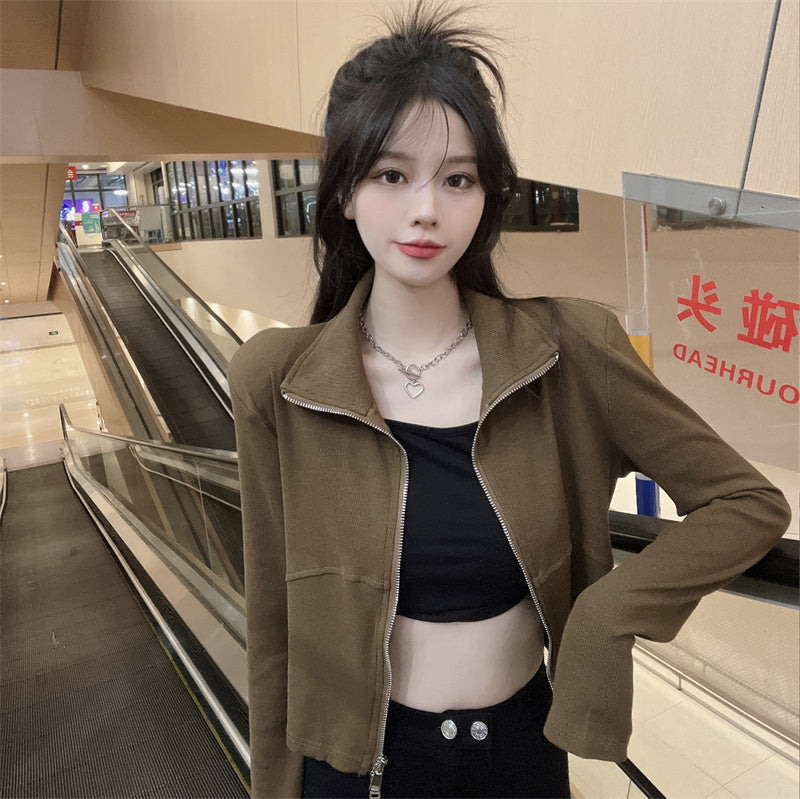 【送料無料】デザインジッパー ジャケットカーディガン 韓国カジュアル 韓国ストリート 春・秋 mry000542