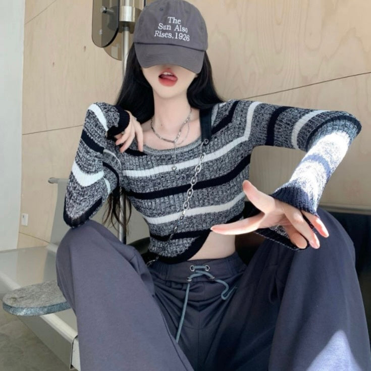 ストライプ スリムニット mry000297