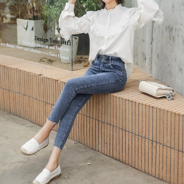 AW レースステッチ スタンドアップカラー フリルシャツ mry000060