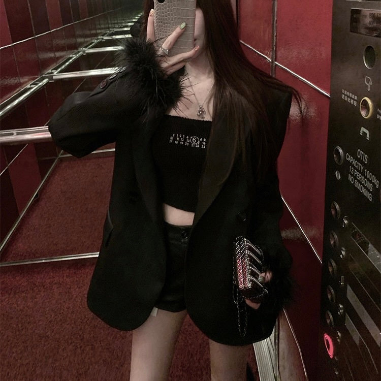 【Chéri】韓国デザイン 韓国カジュアル モノトーン テーラードジャッケット mry001133