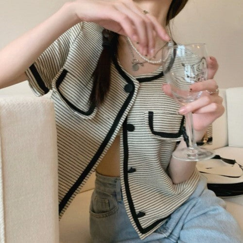 2023SS 韓国フレンチレトロ デザイン ラウンドネック トップス 韓国カジュアル 韓国ガーリー フレンチガーリー mry000729