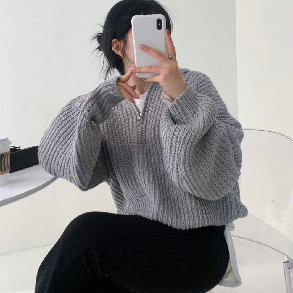 ハーフジッパートレーナー ランタンスリーブ mry000340