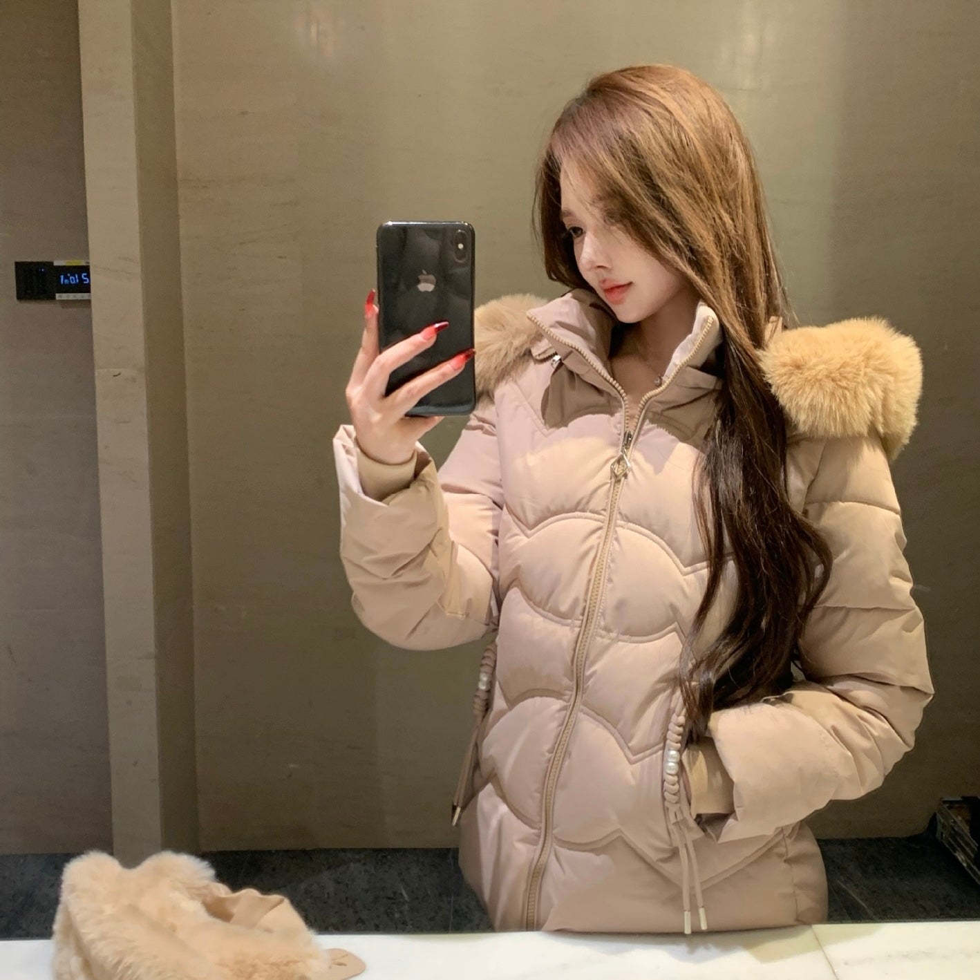 【Chéri】2カラー展開 ファー付きダウンジャケット mry001475