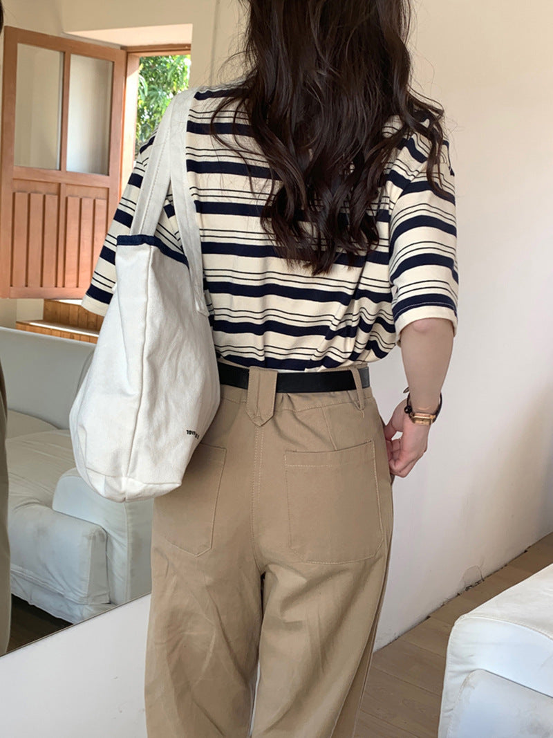 【送料無料】2カラー展開 クマちゃん ワンポイント ボーダー Tシャツ mry000651