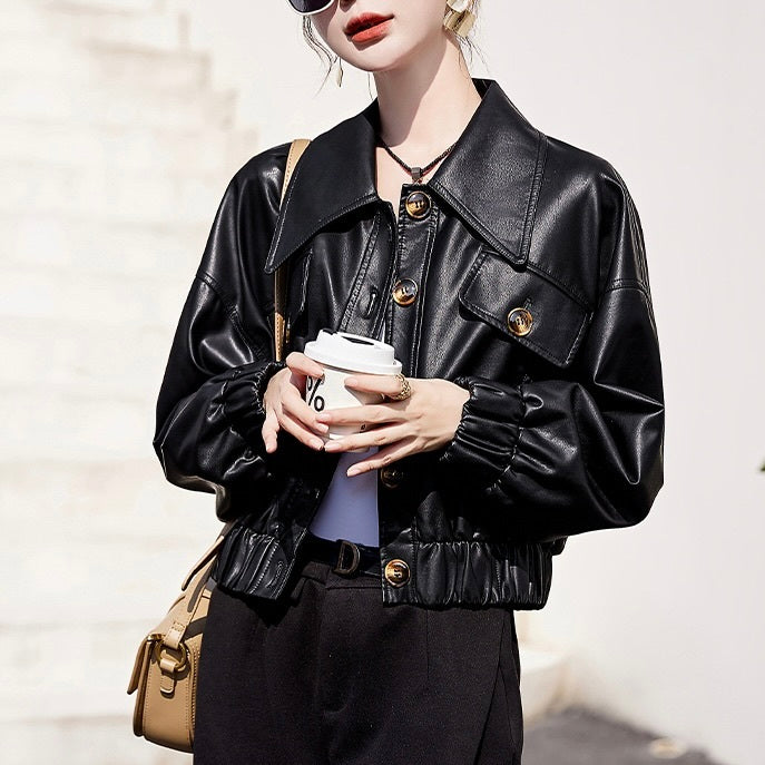 2カラー展開 アメリカン 韓国カジュアル 韓国デザイン ショート丈 レザージャケット mry001135