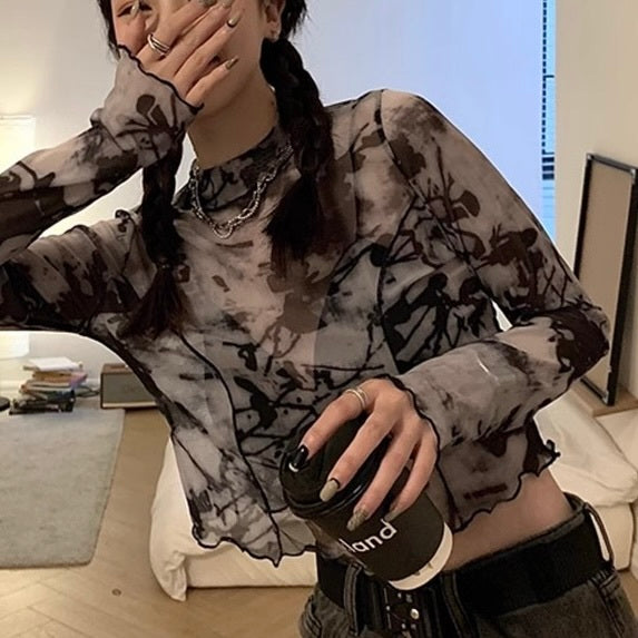 2カラー展開 韓国カジュアル 韓国デザイン ショート丈 レースシャツ mry001239