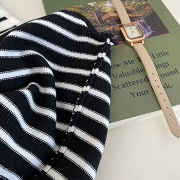 【送料無料】ストライプ 3カラー展開 ノースリーブ ショート丈 ニット シャツ mry000635