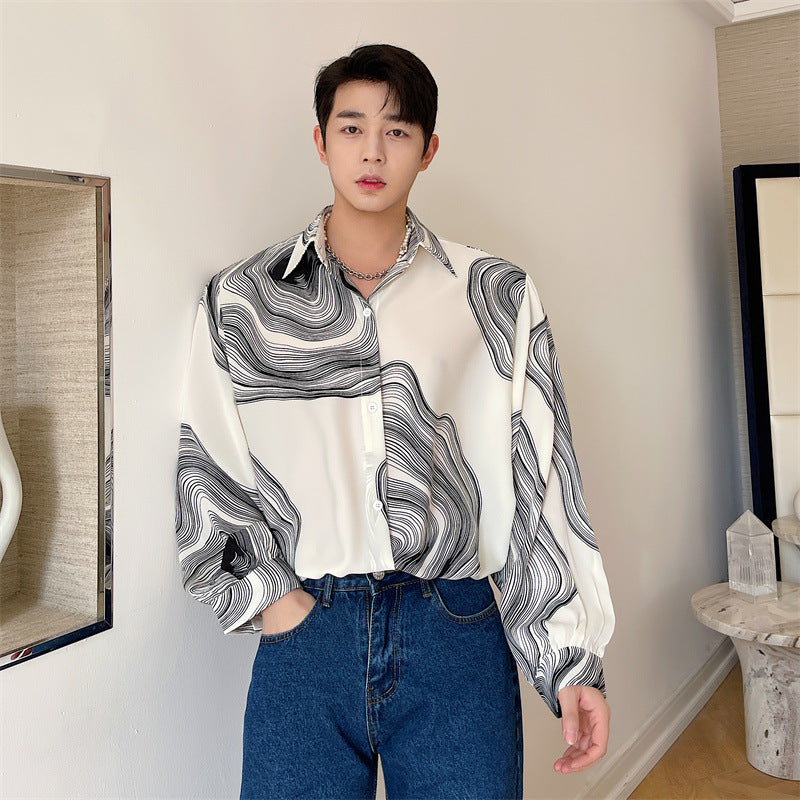 マーブルプリント ドレープシャツ mry000373