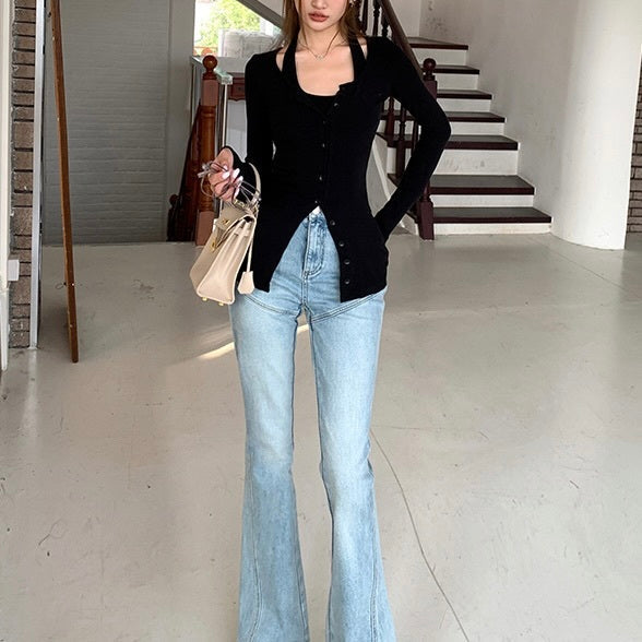 【Plaisir】2カラー展開 ホルターネックツーピースカーディガン mry001116