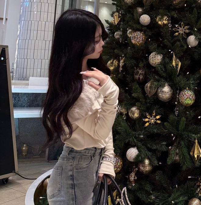 【Chéri】2カラー展開 オフショルダー フェイクファートップス mry001470