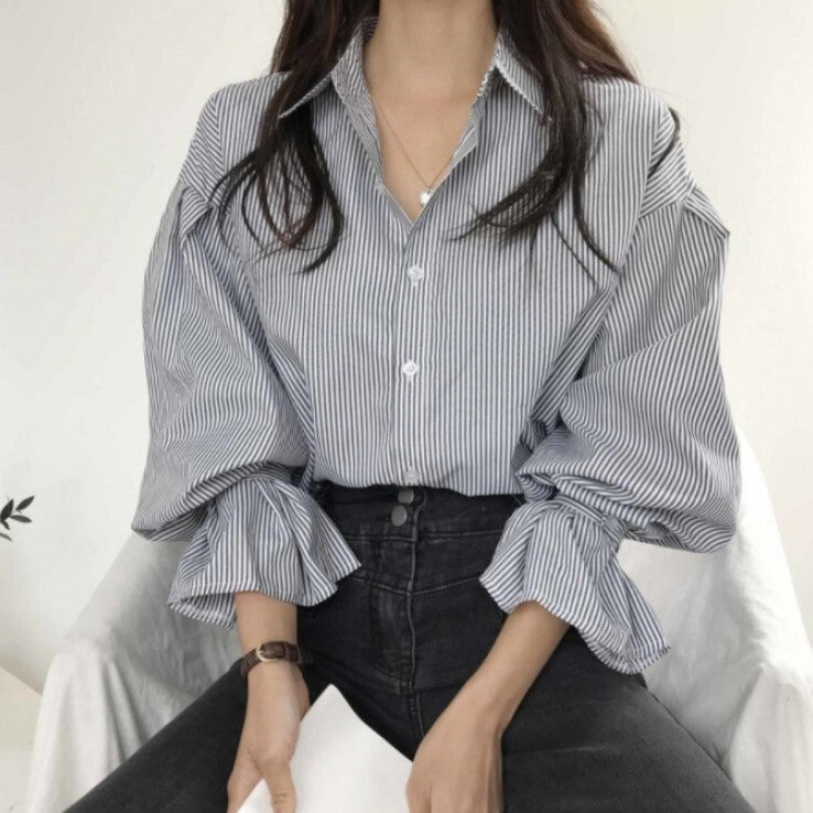 【送料無料】韓国スタイルシャツ 2カラー 2023春トレンド ランタンスリーブ 韓国カジュアル mry000582