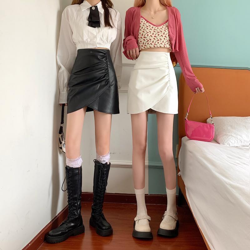 アシメラップ レザースカート mry000180