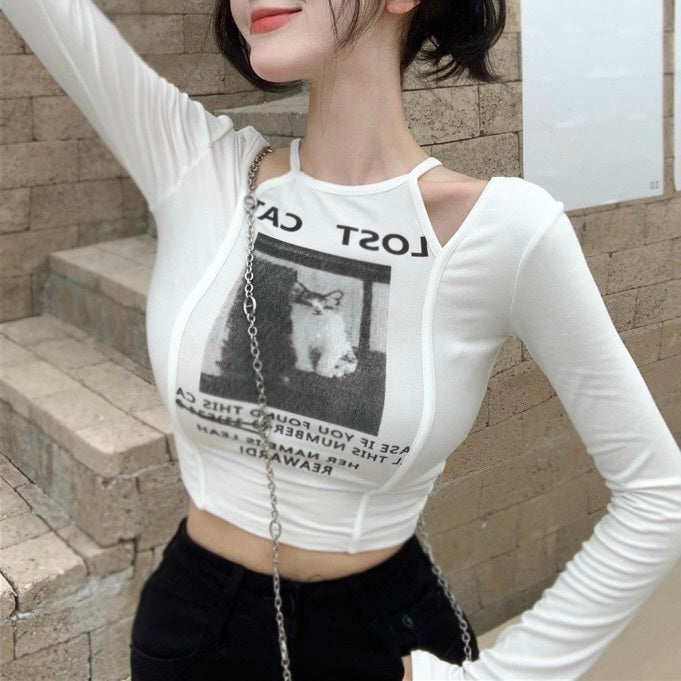 カットアウト ディティール クロップド丈 Tシャツmry000215