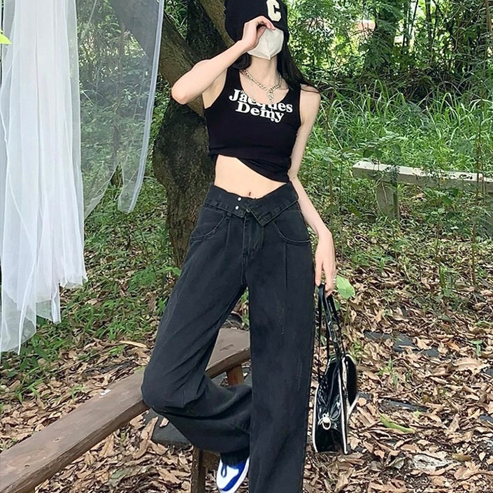 折り返し ハイウエスト ワイドレッグ パンツ mry000173