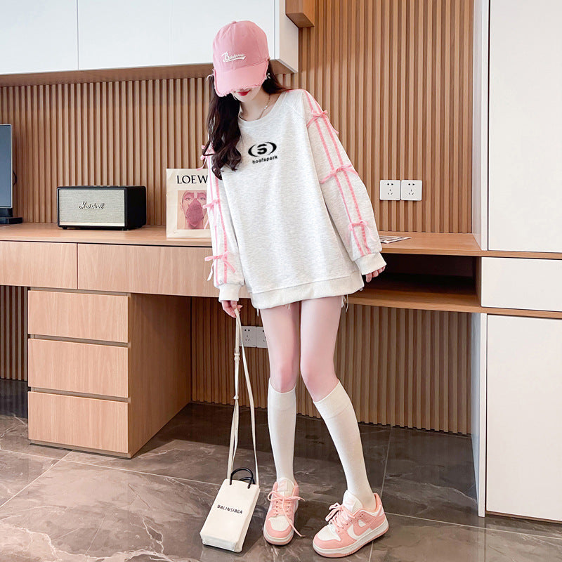 【Taéf】2カラー展開 韓国デザイン 韓国カジュアル リボン スウェットトレーナー mry001121