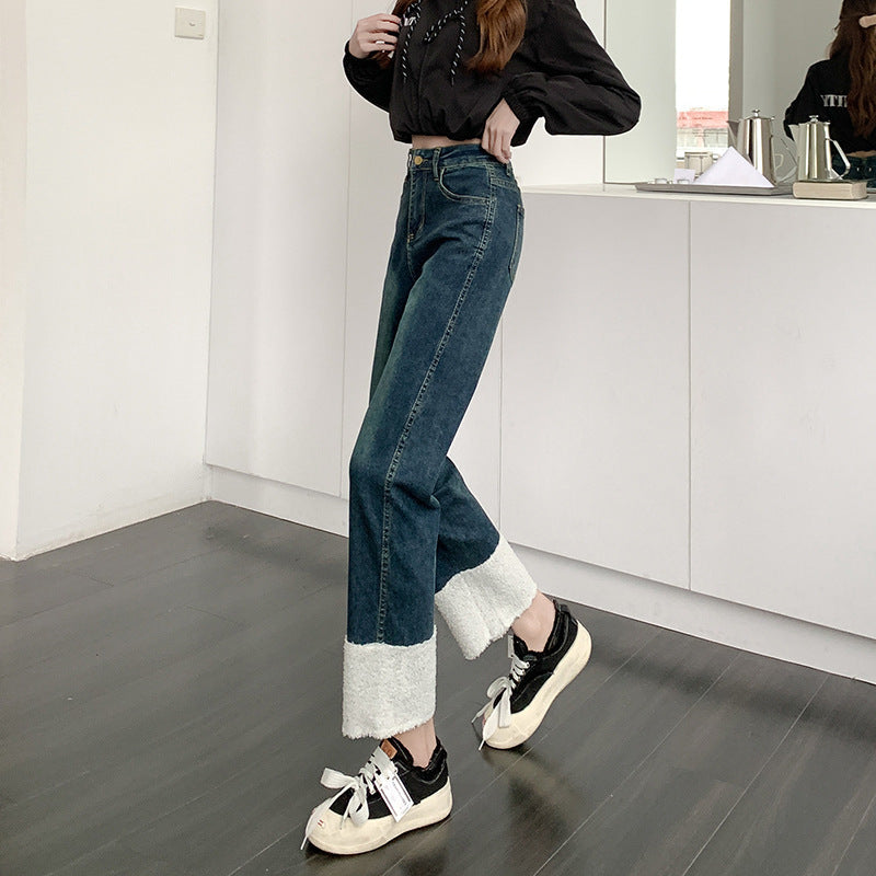 【送料無料】裾デザイン デニム 韓国カジュアル 韓国ガーリー 着回し パンツ シンプル ボトムス mry000557