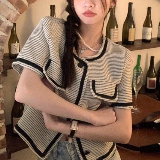 2023SS 韓国フレンチレトロ デザイン ラウンドネック トップス 韓国カジュアル 韓国ガーリー フレンチガーリー mry000729