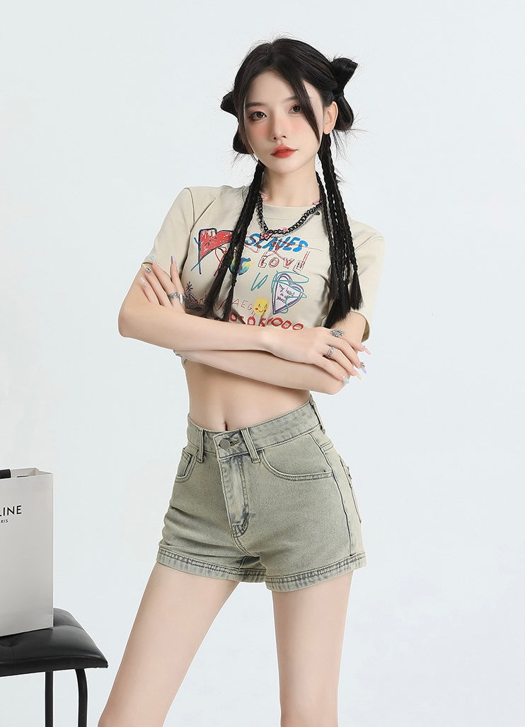 Zippered Back-Pocket Denim Shorts mry001748
