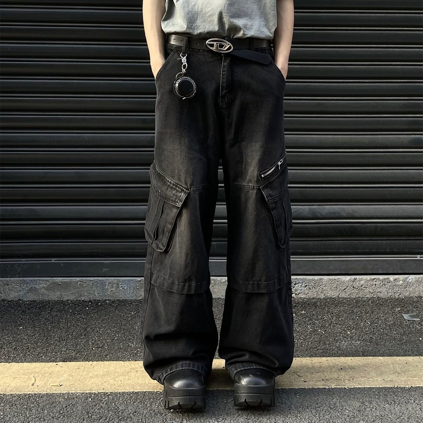 Casual Trendy Vintage Denim Cargo Pants mry001359