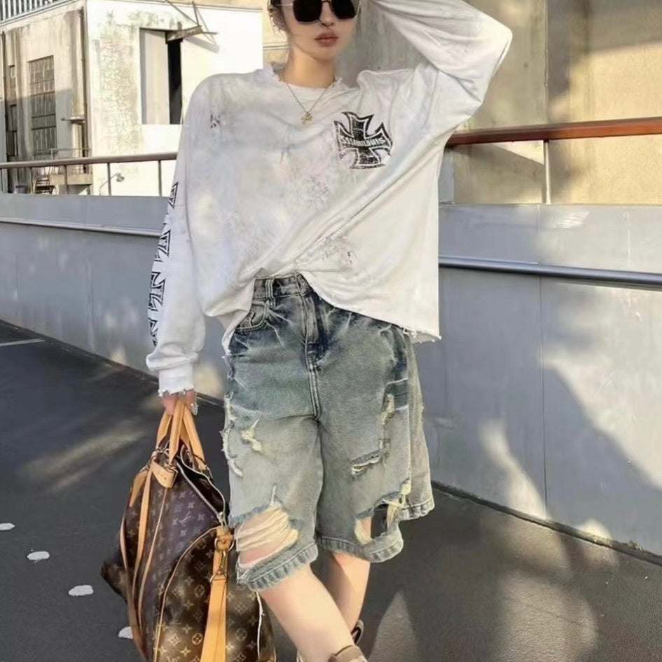 【2color/Hot Item】Cross Motif Long T-Shirt  mry001466