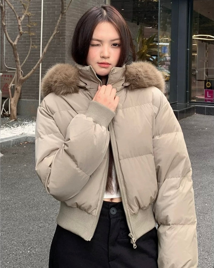 【爆安】Short Puffer Food Fur Jacket mry001966