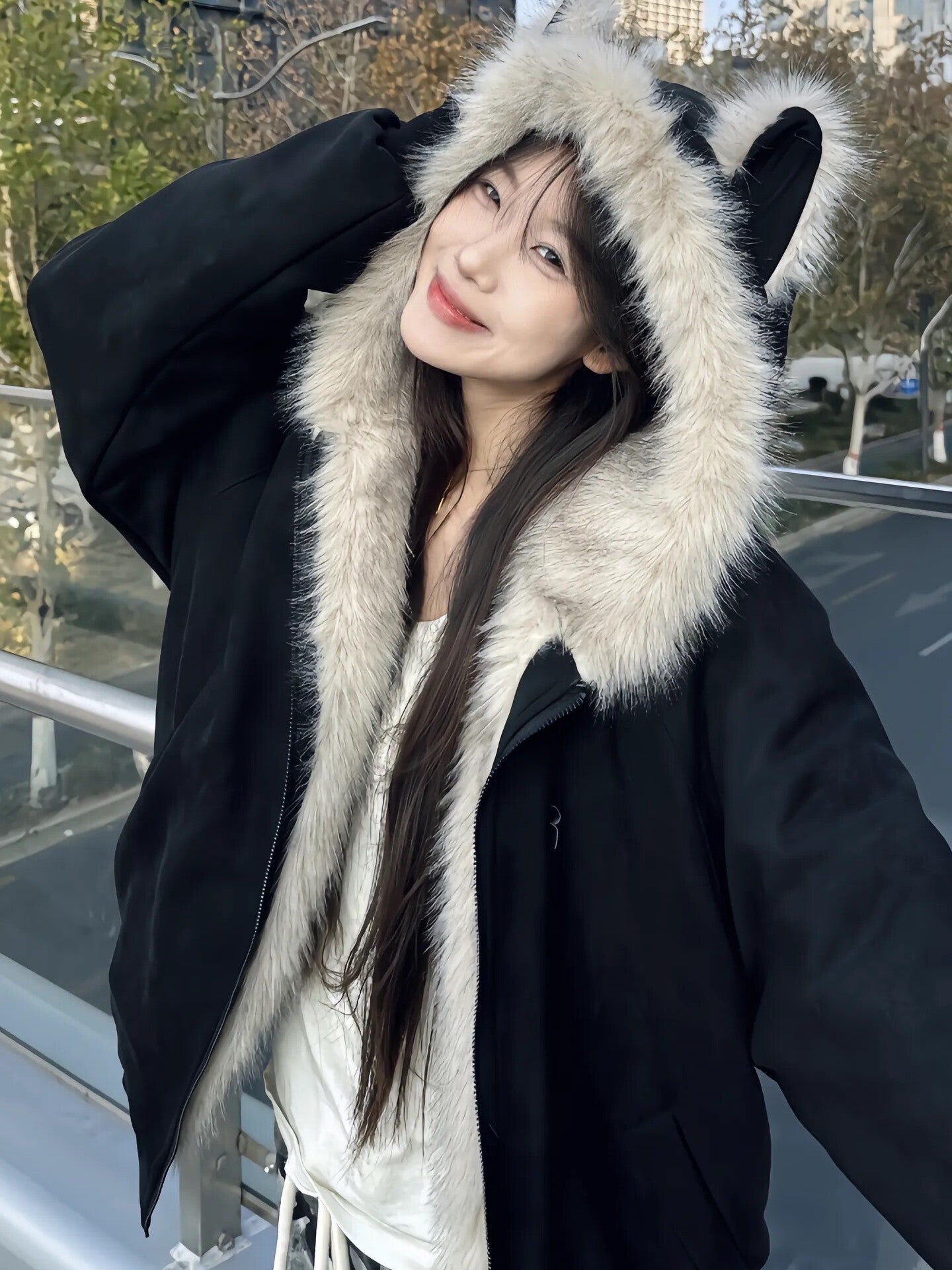 Faux Fur Hood Jacket mry002027