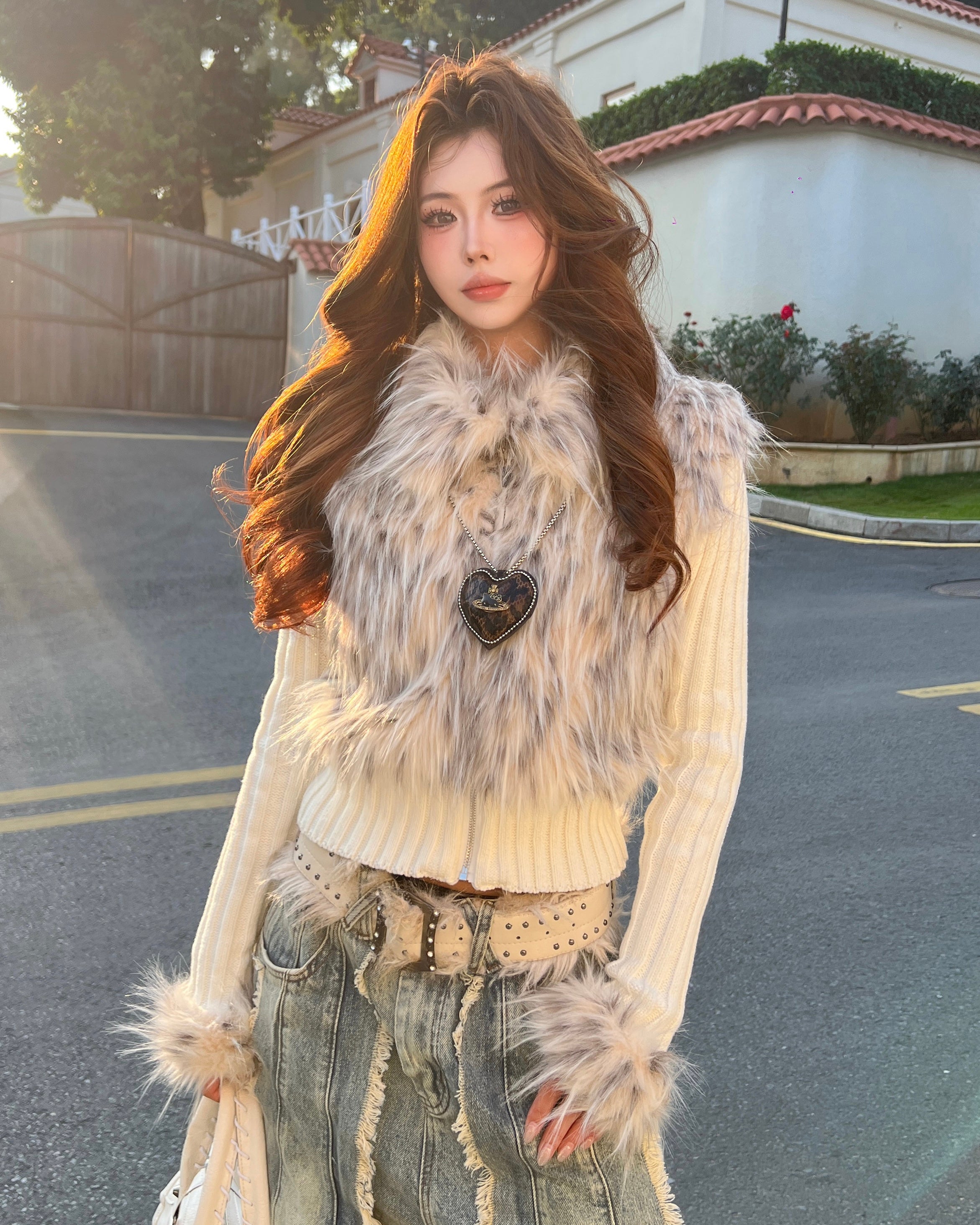 Faux Fur Panel Knit Jacket mry002108
