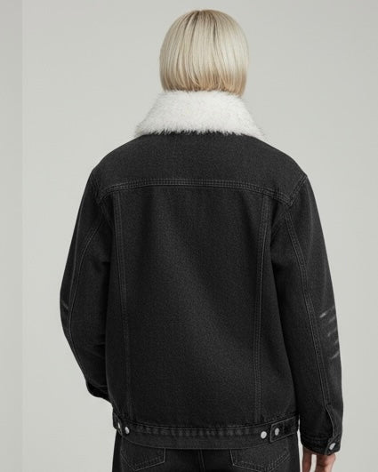 【2color】Faux Fur Collar Denim Jacket mry001824