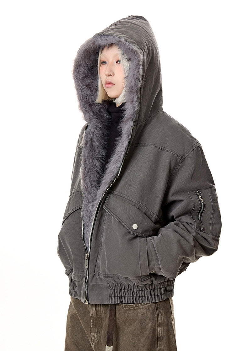 【評価★4.8以上／2color】Street Grey Hooded Fur Jacket mry001939