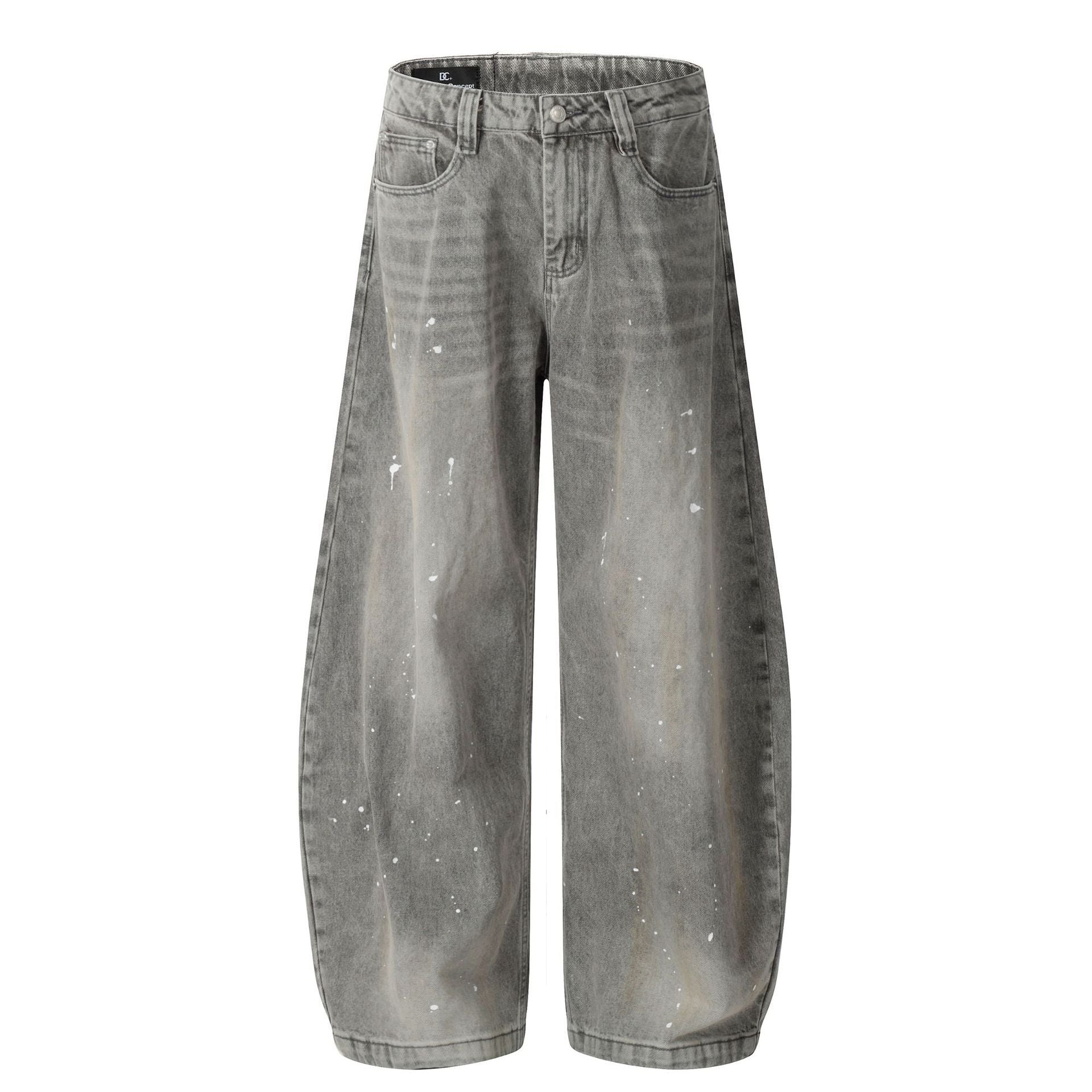 Grunge Paint-Splatter Wide-Leg Denim Pants mry001630