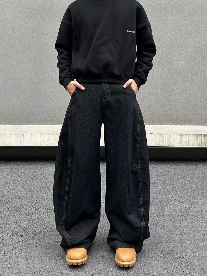 Black Wide-Leg Minimalist Denim Pants mry001632
