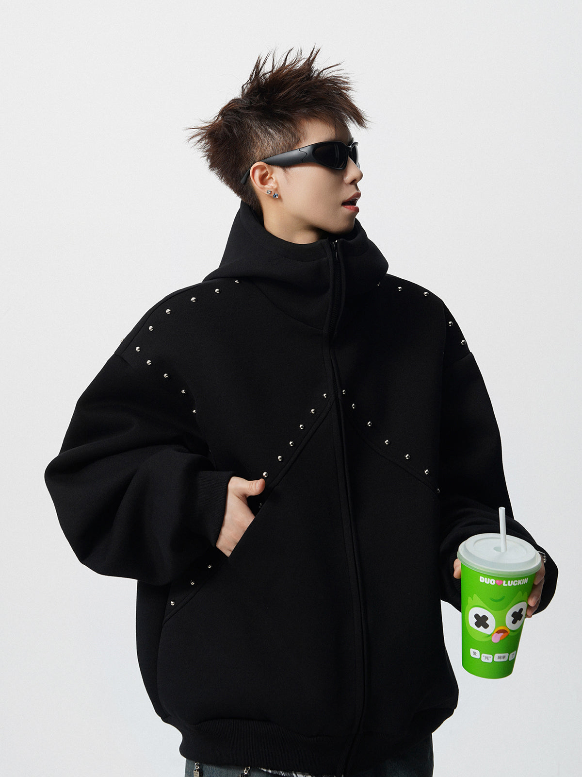 【評価★4.8以上／3color】Studded Oversized Zip Hoodie mry001897