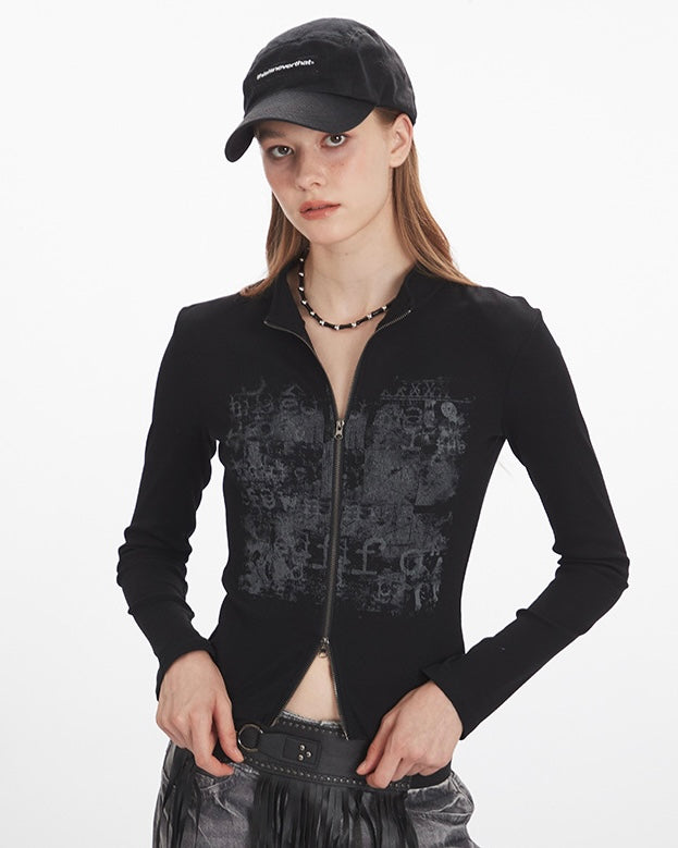 Graphic Zip-Up Top mry001839