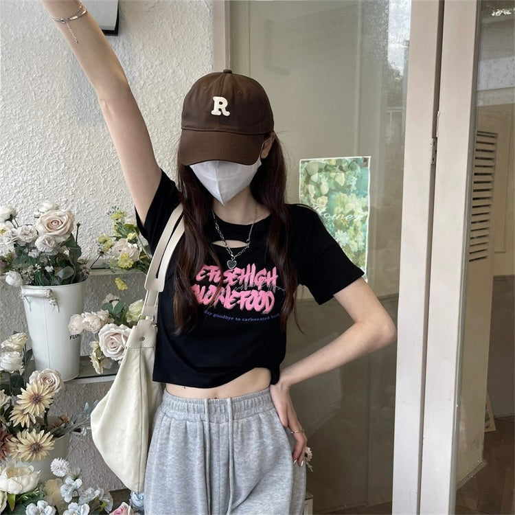 ホローフロント　穴あき　ショートTシャツ　mry000133